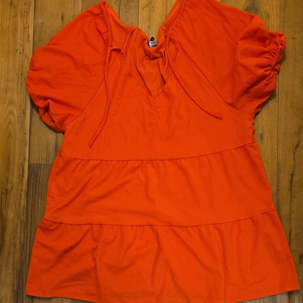 ASOS Orange Puff Sleeve Tiered Blouse